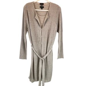 Carlisle Collection Cardigan Sweater Set Linen Blend Taupe Open Knit Semisheer L